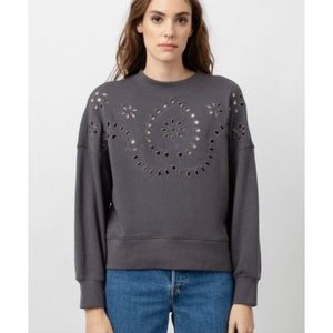 Rails Charcoal Eyelet Crew Neck Sweater